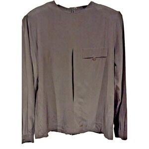 Angela Tang Black 100 Silk‎ 3/4 Sleeve Button Back Blouse Top Size M